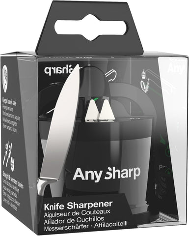 AnySharp Pro Metal Knife Sharpener – Hands-Free PowerGrip Suction | Sharpens All Knives | Hardened Steel & Serrated | Wolfram Finish