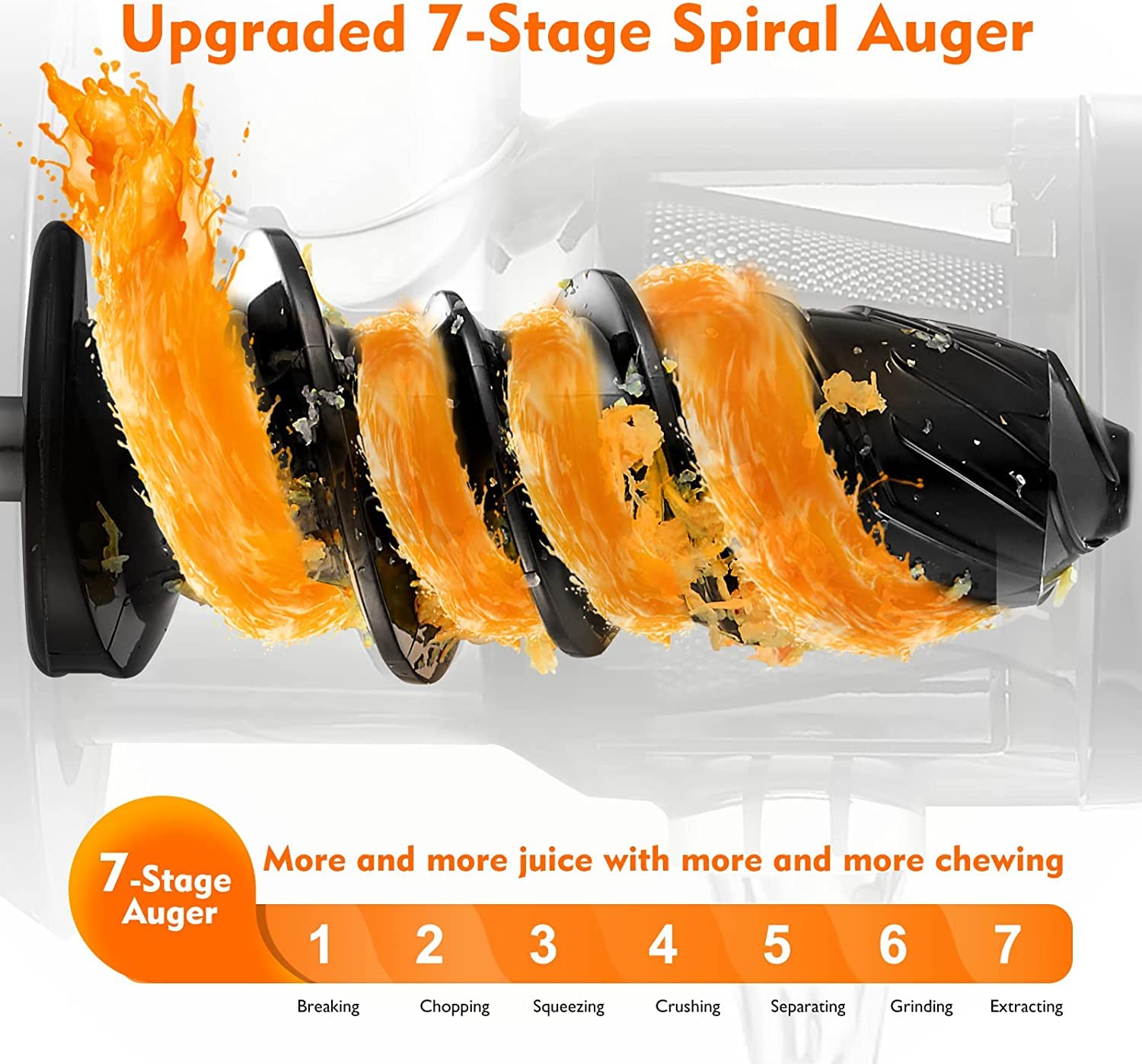 AMZCHEF Juicer Machines - Cold Press Slow Juicer - Masticating Juicer for Whole Fruits and Vegetables - Delicate Chew No Need to Filter - BPA Free Juice Extractor with 2 Cups and Brush - Black