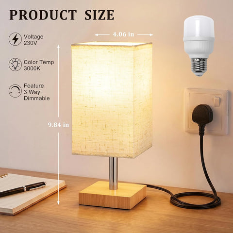 Small Touch Linen Dimmable Bedside Table Lamp – 3 Brightness Levels, E27 LED Warm White Light for Bedroom & Study