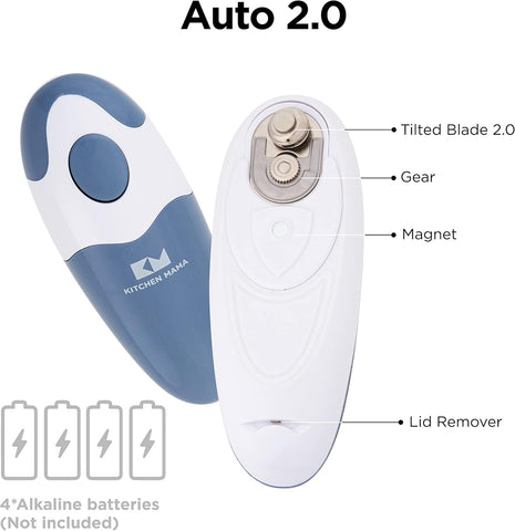 Kitchen Mama Auto 2.0 Electric Can Opener – Hands-Free, Battery Operated, Smooth Edge, Food-Safe Blade, Easy One-Touch Use – Morandi Blue