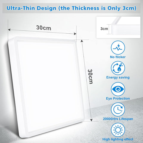 24W LED Ceiling Light – 6000K Daylight White, IP54 Waterproof, Ultra-Slim Flush Mount