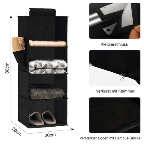 YOUDENOVA Hanging Wardrobe Organiser, 6 Shelves with Side Pockets, Grey – Make Every Shelf Count