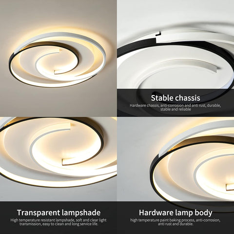 Modern LED Ceiling Light 36W 50cm with Remote Control, Dimmable Flush Mount Ceiling Lamp with 3 Color Temperatures, Black and White Geometric Round Lighting for Living Room, Bedroom, Kitchen