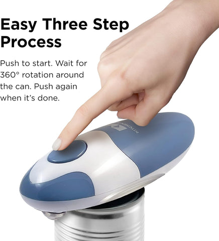 Kitchen Mama Auto 2.0 Electric Can Opener – Hands-Free, Battery Operated, Smooth Edge, Food-Safe Blade, Easy One-Touch Use – Morandi Blue
