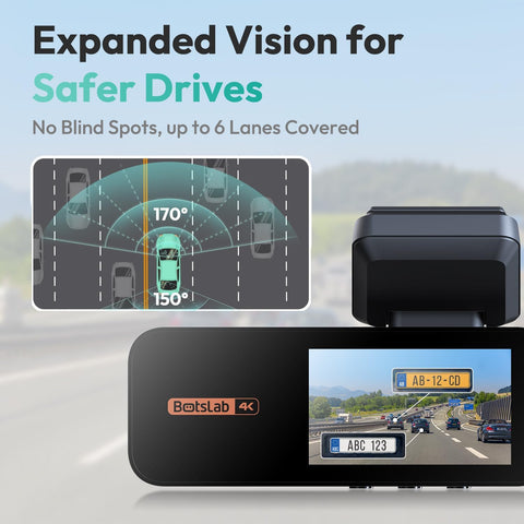 BOTSLAB 4K Dash Cam Front & Rear with Night Vision, GPS & WiFi