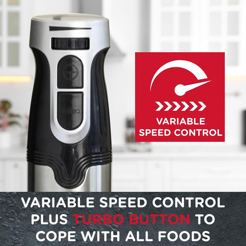 Sensio Home Hand Blender 200W Stick Immersion Blender – Black Handheld Food Processor with Stainless Steel Blade for Soups & Smoothies