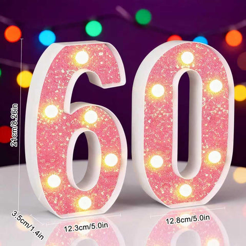 Pink LED Number 60 Light Up Sign – Birthday & Anniversary Decoration – UK