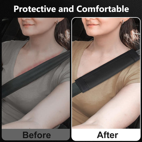 COFIT Car Seat Belt Pads – Microfiber Leather Shoulder Strap Covers – Black (2 Pack)