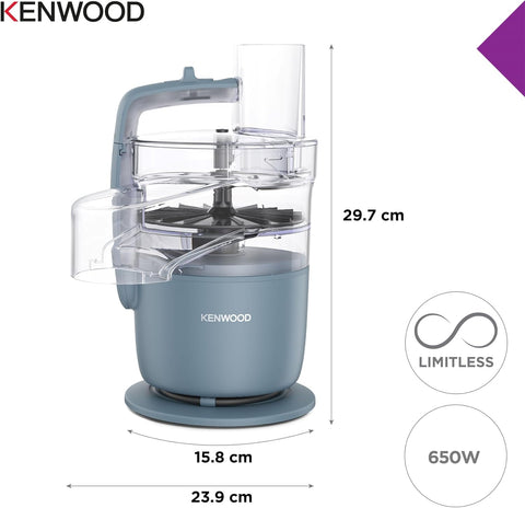 MultiPro Go FDP22.130GY Compact Food Processor – 650W – 1.3L Bowl, Express Serve, Knife Blade, 4mm Slicing & Grating Disk – Grey