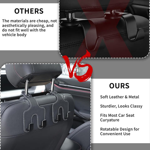 Car Bag Hooks, 2 Packs Leather Headrest Bracket Auto Storage Hook