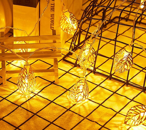 3M 20 LED Geometric Metal Fairy String Lights Rose Gold Leaf Design USB Powered Indoor Home Bedroom Party Wedding Decoration Lighting
