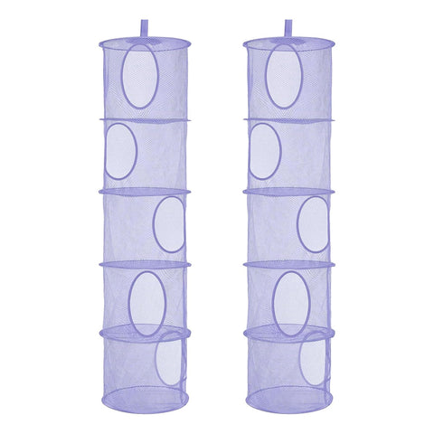 Hanging Mesh Storage Basket, 2 Pack, 5-Tier Foldable Toy Organiser in Pink – Make Room for More Play