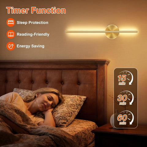 2 Pack USB Rechargeable Gold LED Wall Lights - Dimmable & Remote