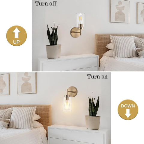 Antique Brass Glass Wall Light E27 Bathroom Sconce