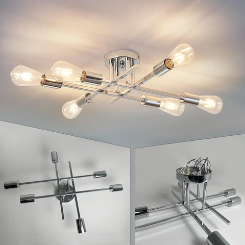 Modern ceiling light fixture with multiple bulbs in a room setting.