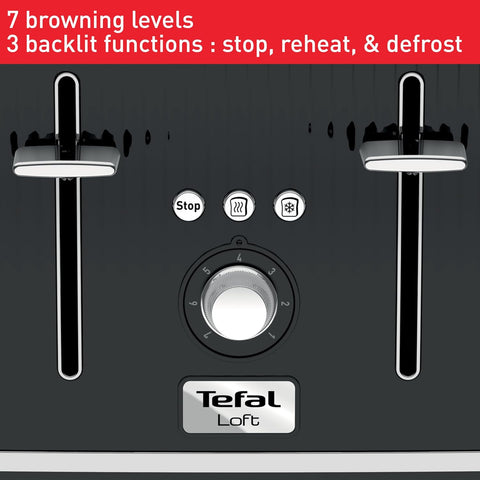4 Slice Black Toaster 1700W | 7 Browning Levels, Defrost, Reheat, Cancel, High-Lift Lever & Removable Crumb Tray