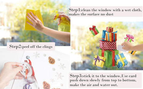 Christmas Window Stickers Set – 8 Sheets of Snowman, Santa & Gift Decals for Holiday Window Decorations