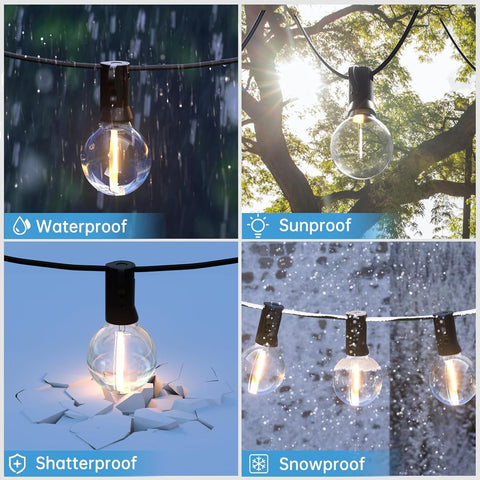 Outdoor Festoon String Lights 200FT (60M) Mains Powered, 104 LED G40 Shatterproof Bulbs, IP45 Waterproof Linkable Garden Lights