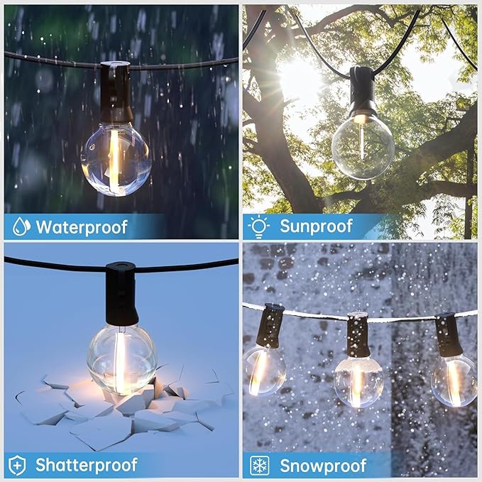 Outdoor String Lights Main Powered 200FT, 60M Linkable Festoon Lights 104 LED G40 Plastic Bulbs Waterppoof IP45 Garden Lights for Patio Backyard Party Wedding Cafe
