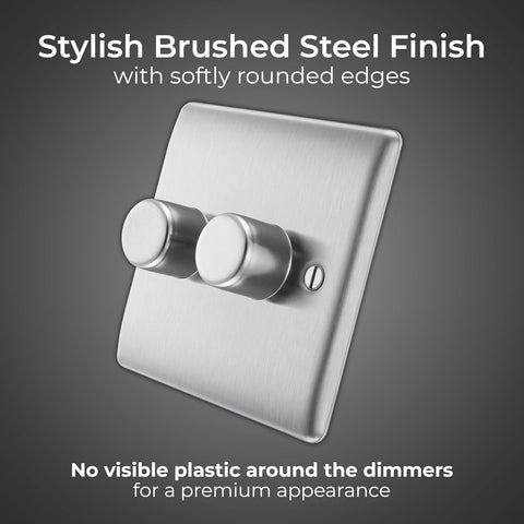Intelligent Double Wall Dimmer Switch 200W, 2 Way, Brushed Steel