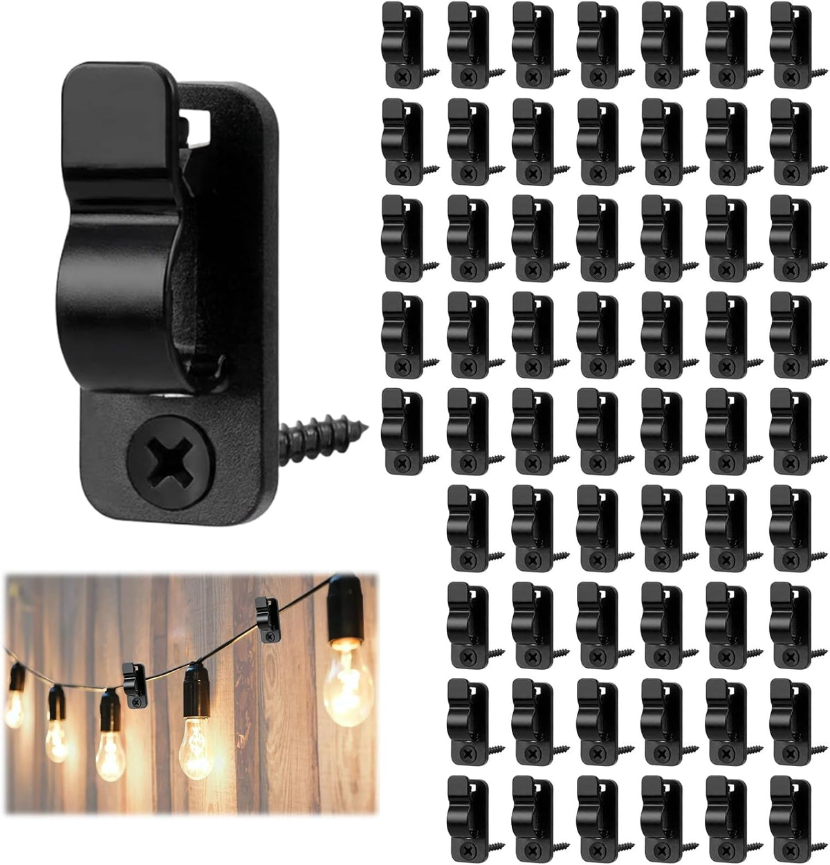 60 Pack Outdoor String Light Clips Screw-in Hooks – Garden Hooks for Fairy Lights, Garden Lighting & Decorative Cables – Keep Every Light Neat, Secure and Exactly Where You Want It