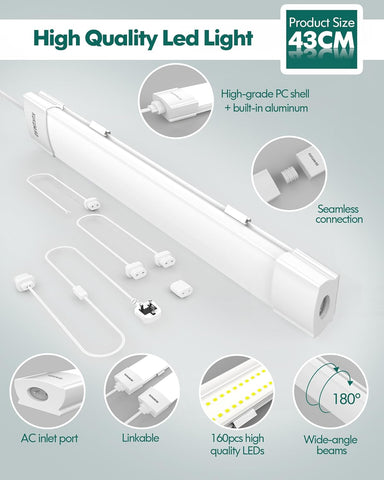 High-quality LED light with features highlighted on a gray background