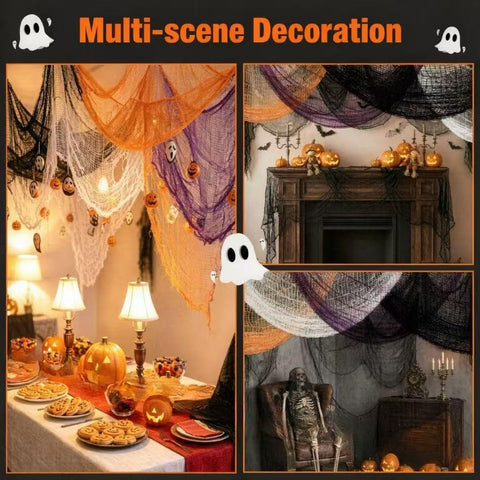 Halatool Halloween Creepy Cloth 4 Pack – Large 76 x 228 cm Cotton Gauze in Black, White, Orange & Purple for Indoor & Outdoor Spooky Decorations
