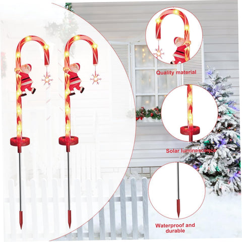 Candy Cane Christmas Decorations, Christmas Outdoor Decorations, 2PCS 8LED Solar Candy Cane Lights, 28 Inch Waterproof for Garden Lawn, Lights