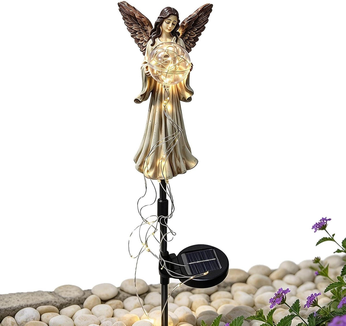 Solar Angel Lights for Cemetery LED Angel Cascading Memorial Stake