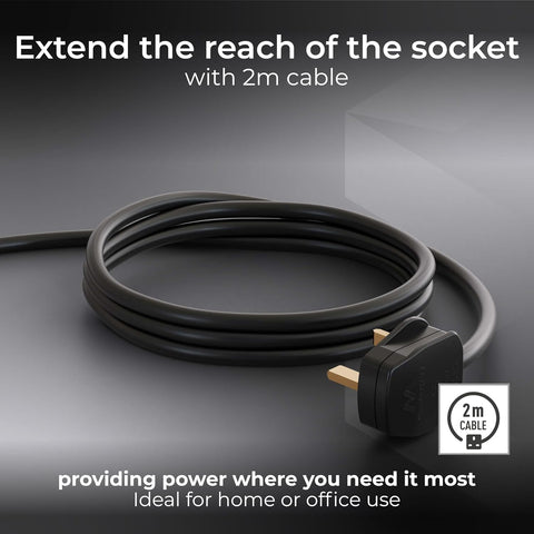 Masterplug Six Socket Extension Lead, 2 Metre Cable, Unswitched, 6-Way Plug Extension Cable, Power Strip, Basic Power, Black, 13A, 6G, 2m, BSG210NB