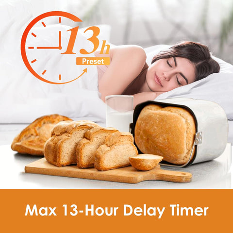 12-in-1 Bread Maker with Gluten-Free Setting & Auto Nut Dispenser – Nonstick Pan, 2 Loaf Sizes, 13H Delay Timer – White