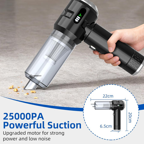 Car Vacuum Cleaner Cordless Silver – Powerful 25000PA Suction, Portable LED Display