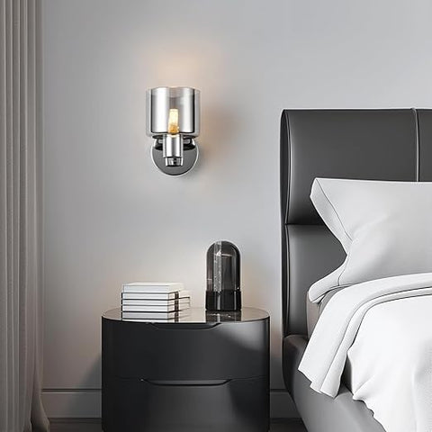 Elegant Chrome Wall Light - Modern Design with Smoked Grey Glass Shade