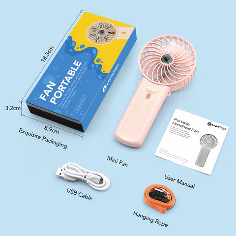 Portable Handheld Fan 2 Pieces, USB Rechargeable Mini Fan, 3 in 1 Folding Table Fan, 4 Speeds and 5.5-16 Hours of Work, for Travel, Office, Home and Outdoor-Black
