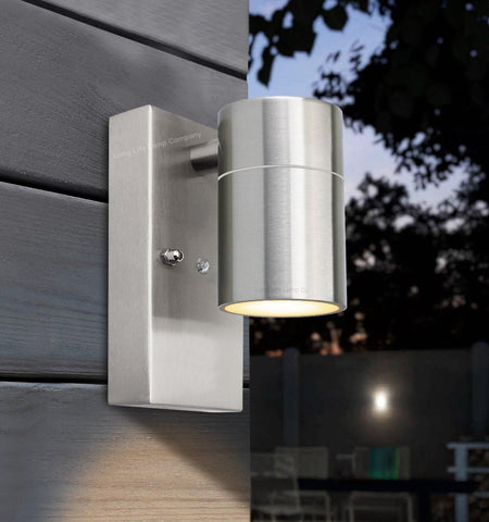Single Outdoor Wall Light Dusk Till Dawn Sensor Stainless Steel Finish