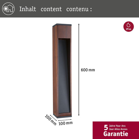 Paulmann 94678 LED outdoor luminaire bollard light Trabia IP44 600mm rectangular incl. 1x3.5 watt outdoor wood 3000K GU10