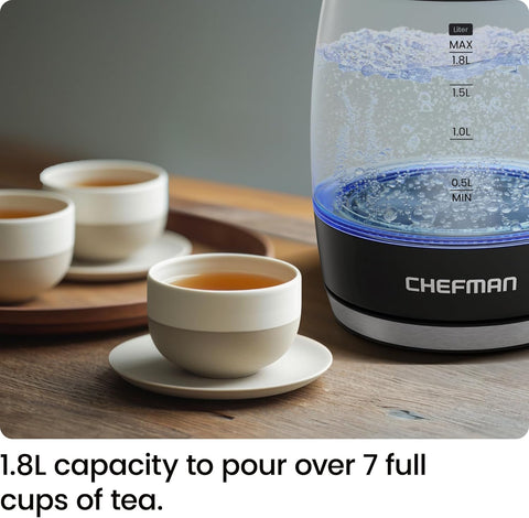 1.8L 3000W Electric Glass Kettle – Fast Boil Hot Water Boiler | Auto Shut Off | LED Indicator | Boil-Dry Protection | BPA-Free