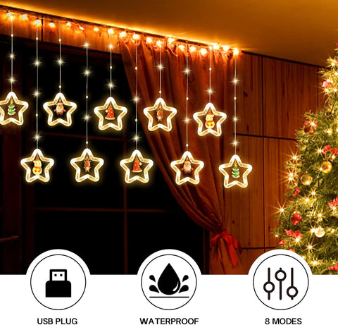 LED Stars Curtain Lights 3.5Mx3.5M Warm White USB Battery 8 Modes