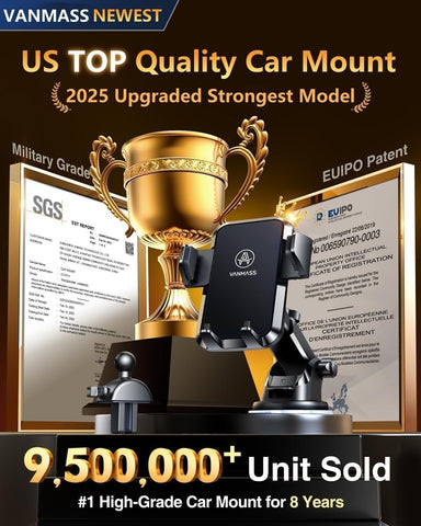 2025 VANMASS True Military-Grade Car Phone Holder Mount – Upgraded Strong Suction & Steel Vent Clip for Dashboard, Windshield, and Vent