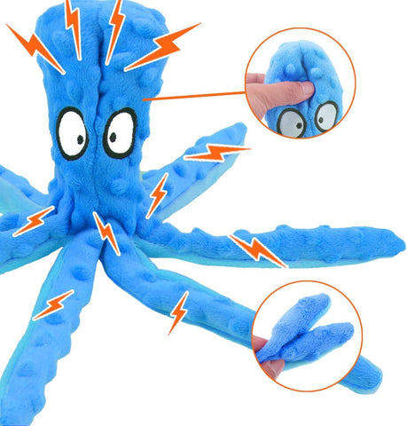 Octopus Plush Squeaky Dog Toy Blue