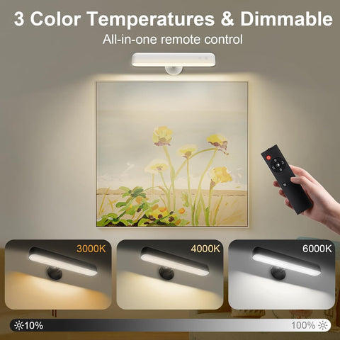 Rechargeable White Wall Lights, LED Battery Operated Wall Lights with 7500mAh Battery Lamp for Bedroom, 3 Colors with 15 RGB Colors, 360°Rotate & Stepless Dimmable Brightness