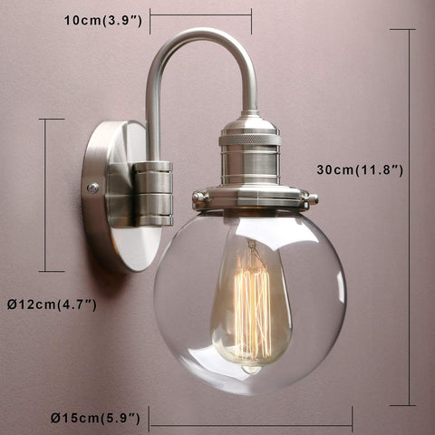 Yosoan Industrial Globe Wall Sconce with Clear Glass Shade