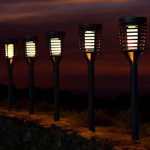 Divas World Solar Powered Morocco Flame Effect LED 5 Post Lights Realistic Amber Flame Ultra Bright for Garden, Patio or Driveways