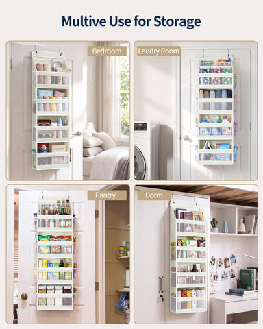 Yecaye 5-Tier Over Door Storage Organiser, Grey – Hanging Shelves with Mesh Windows for Space-Saving Home Organisation