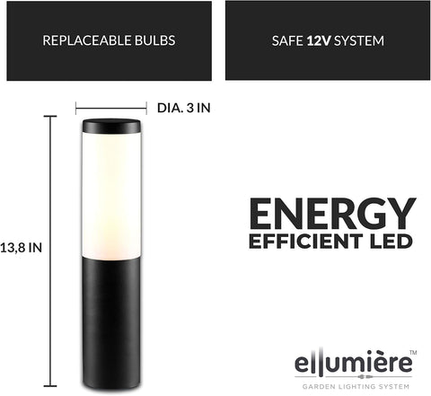 ellumiere Garden Bollard Light - Electric Garden Lights - Plug n Play System (Black)