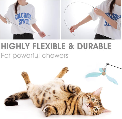 Cobee Interactive Cat Wand with Feather Refills (Blue+Pink)