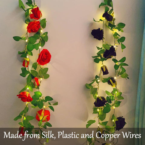 Rose Vine String Lights with Timer, 6.56ft Artificial Flower Garland LED Lights for Indoor Wedding, Party and Home Decoration
