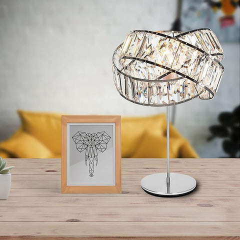Modern Chrome Light Shade with Clear Acrylic Crystals 29cm - Contemporary Pendant Lampshade