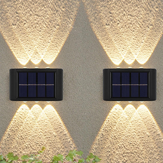 2 Pack Solar Wall Lights Outdoor, 6 LED Waterproof Solar Fence Lights Up and Down Wall Lamps for Garden Decoration, Fence, Yard, Front Door, Pathway (Warm White)