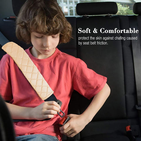 Seat Belt Comfort Harness Pads - Soft Velvet Cushion Covers Beige